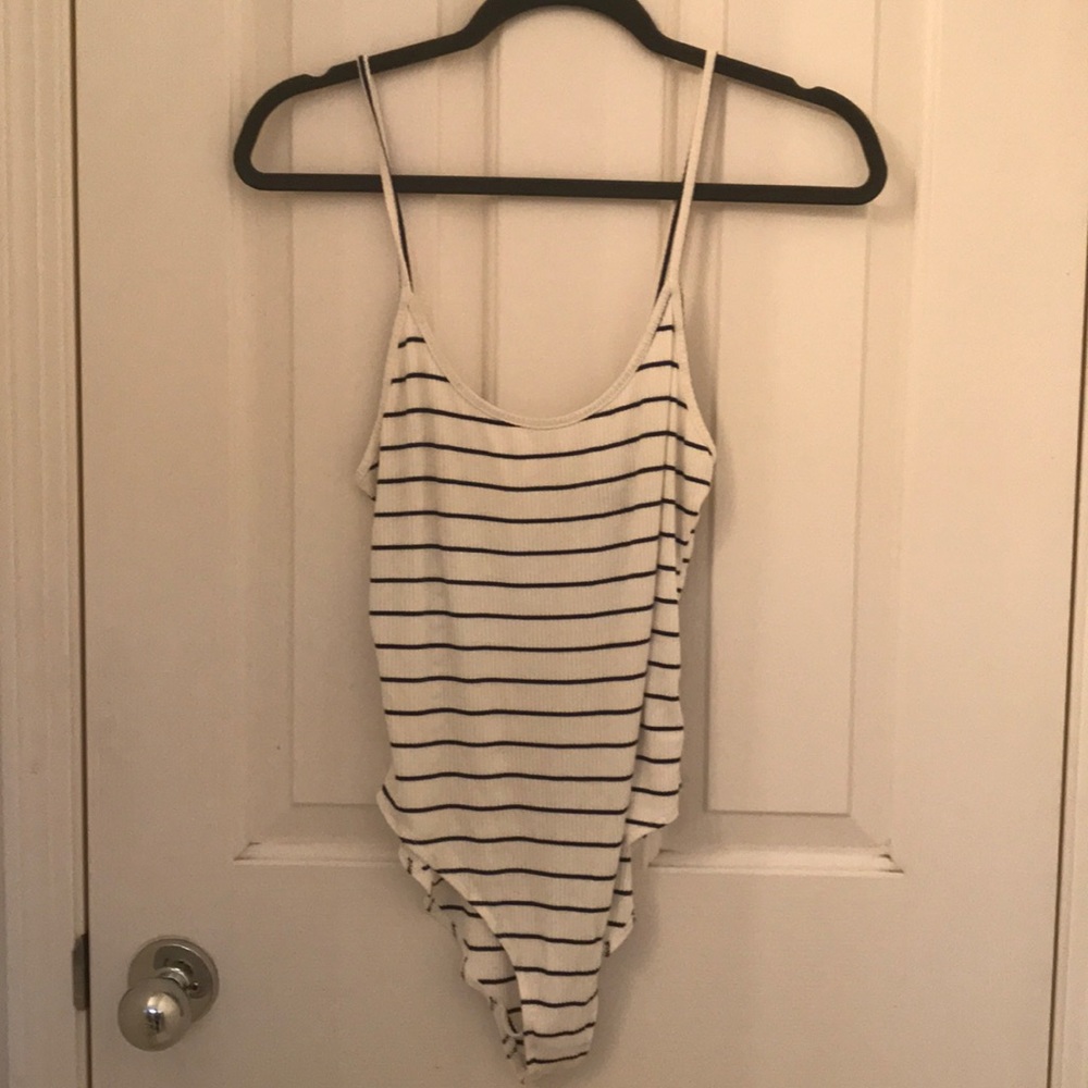 Forever 21 Navy and White Striped Bodysuit